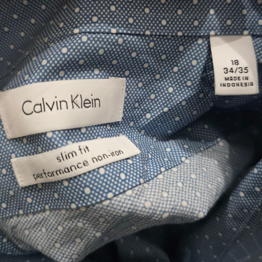 Camisa Calvin Klein 2xl 18 34-35 Slimfit Azul Puntos