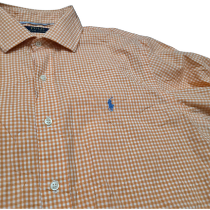 Camisa Ralph Lauren Grande L Cuadro Naranja Pony Azul