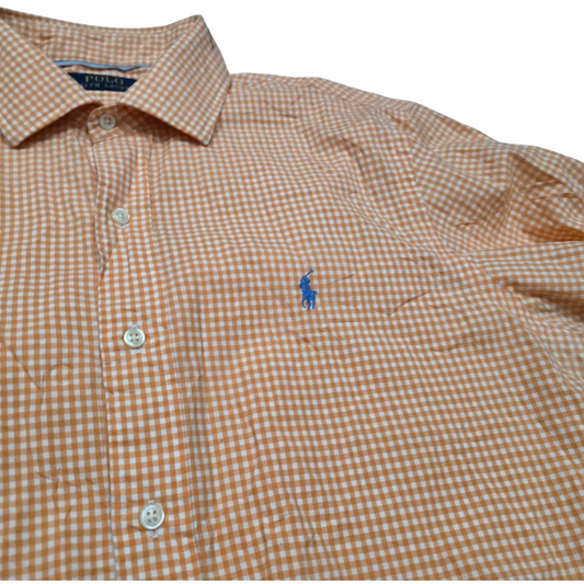 Camisa Ralph Lauren Grande L Cuadro Naranja Pony Azul
