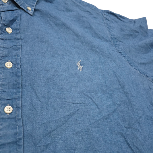 Camisa Manga Corta Ralph Lauren Índigo Oxford Xxl Azul