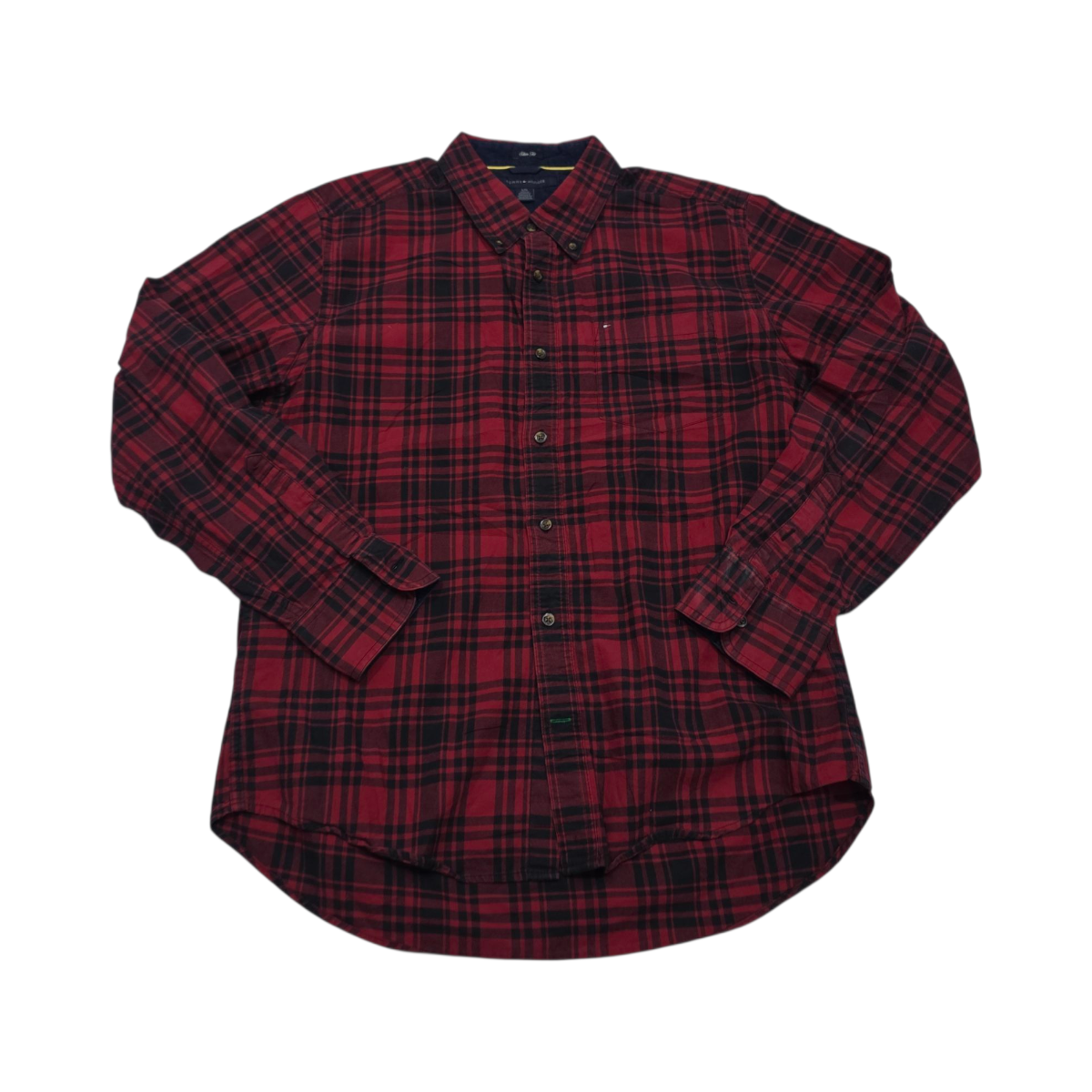 Camisa Slim Fit Tommy Hilfiger Grande L Cuadro Rojo Negro