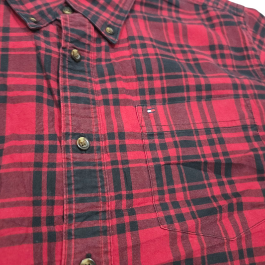 Camisa Slim Fit Tommy Hilfiger Grande L Cuadro Rojo Negro