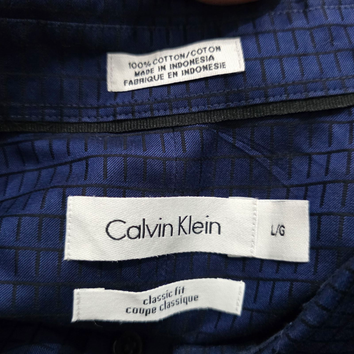 Camisa Classic Fit Calvin Klein Grande L Azul Cuadro Negro
