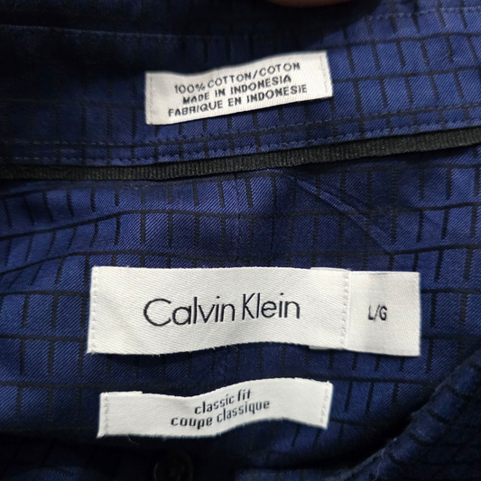 Camisa Classic Fit Calvin Klein Grande L Azul Cuadro Negro