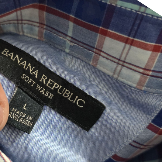 Camisa Banana Republic Grande L Cuadro Azul Rojo