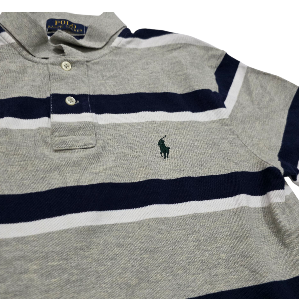 Playera Polo Ralph Lauren Mediana M Lineas Azul Gris