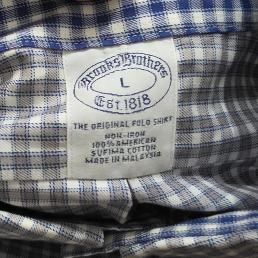 Camisa Brooks Brothers Grande L Cuadro Gris Blanco