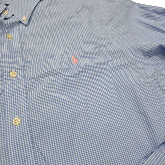 Camisa Ralph Lauren Grande L Cuadro Azul Claro Pony Rosa