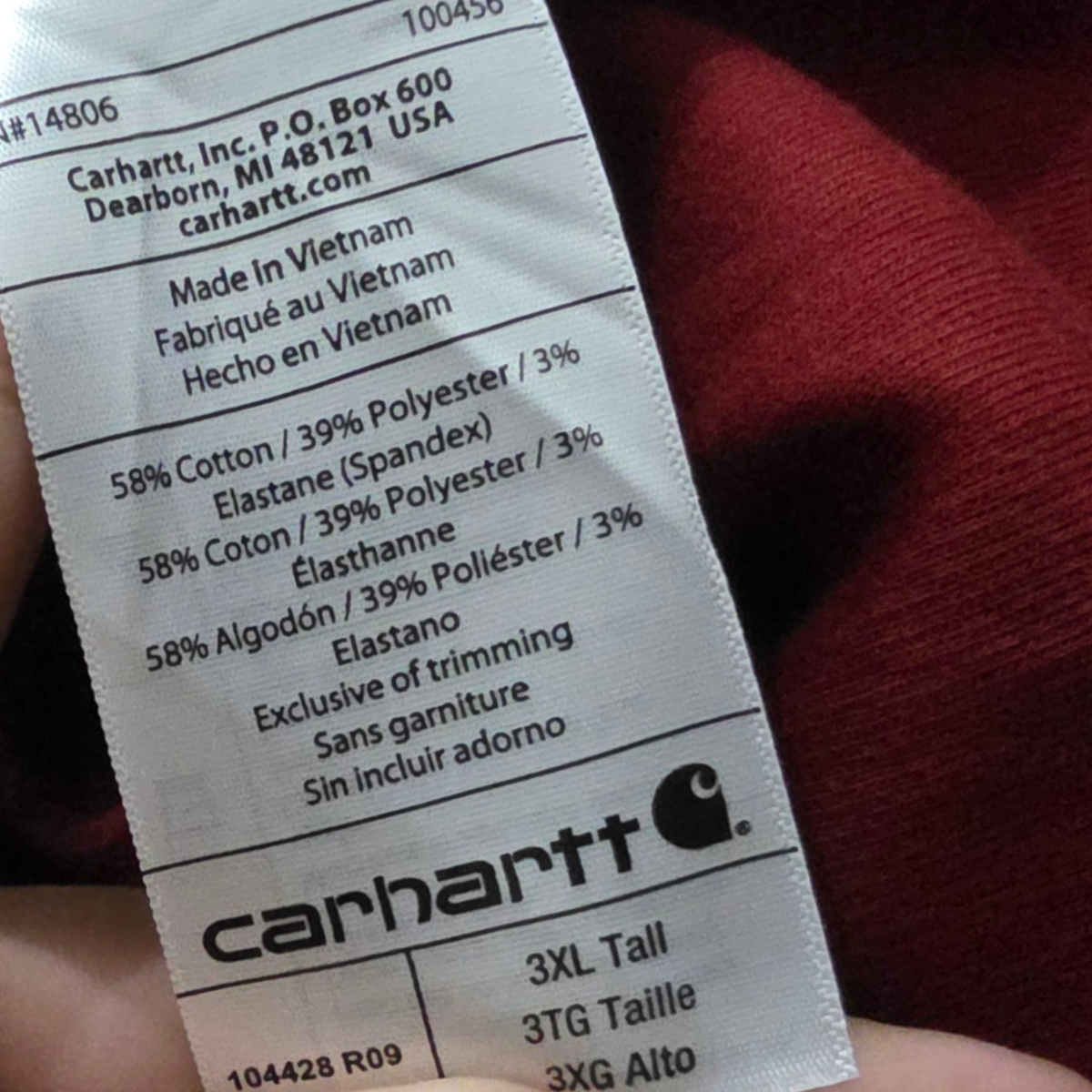 Sudadera Delgada Carhartt Relaxed Fit 3xl Vino