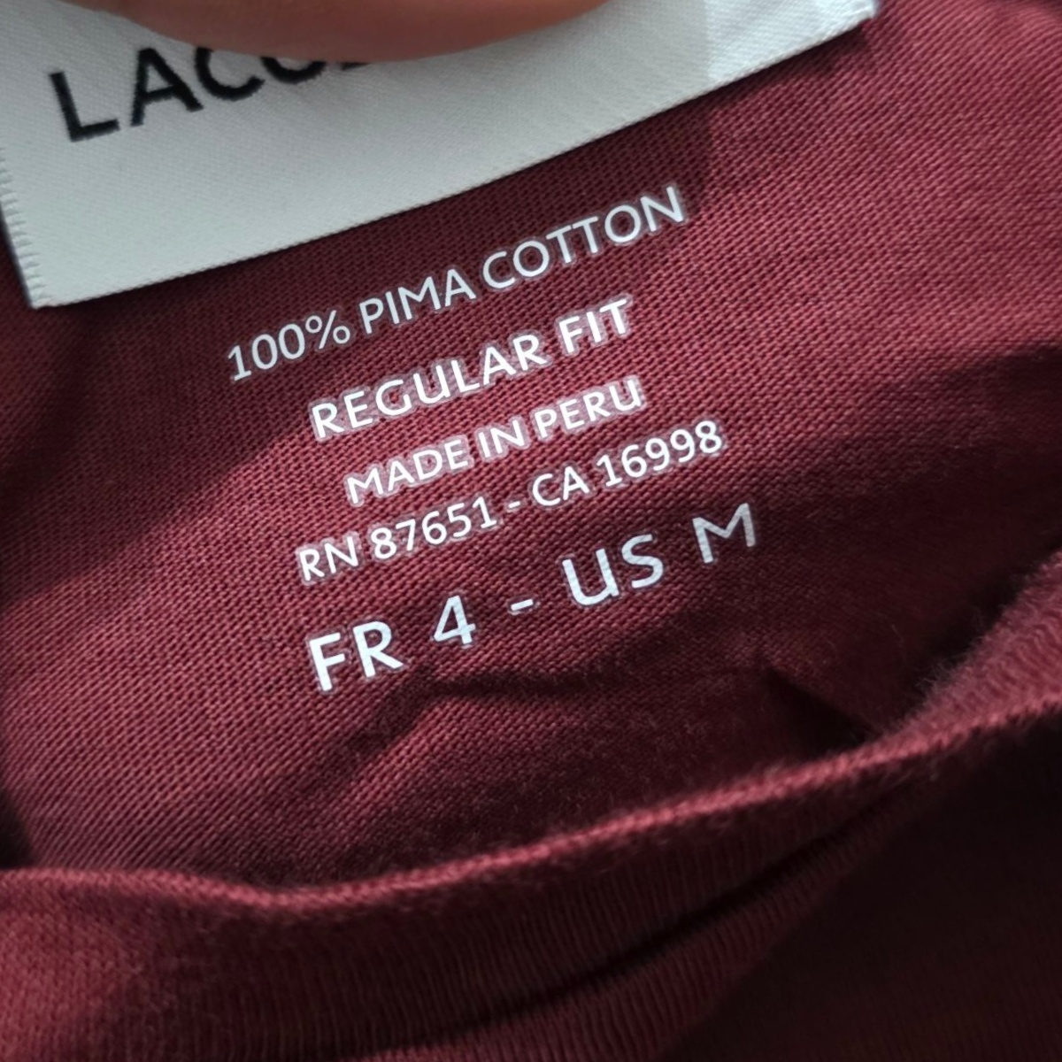 Playera Lacoste Mediana M Fr 4 Vino