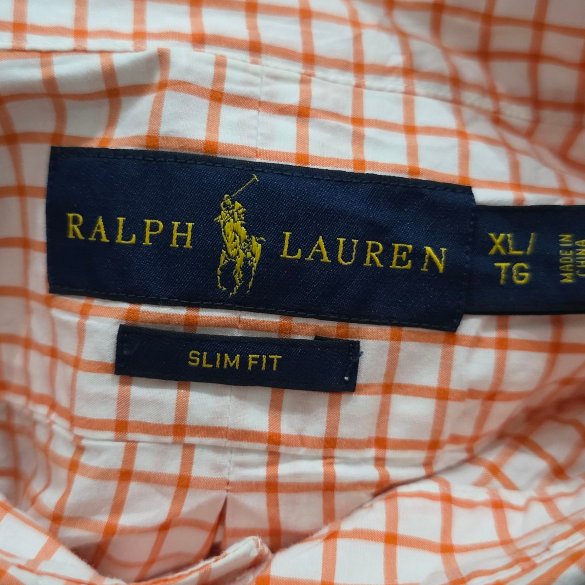 Camisa Ralph Lauren Xgrande Xl Cuadro Naranja Y Balnco