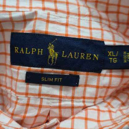 Camisa Ralph Lauren Xgrande Xl Cuadro Naranja Y Balnco