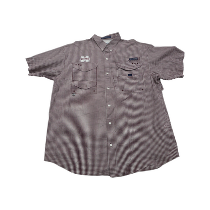 Camisa Manga Corta Columbia Grande L Cuadro Vino