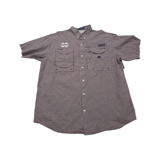 Camisa Manga Corta Columbia Grande L Cuadro Vino