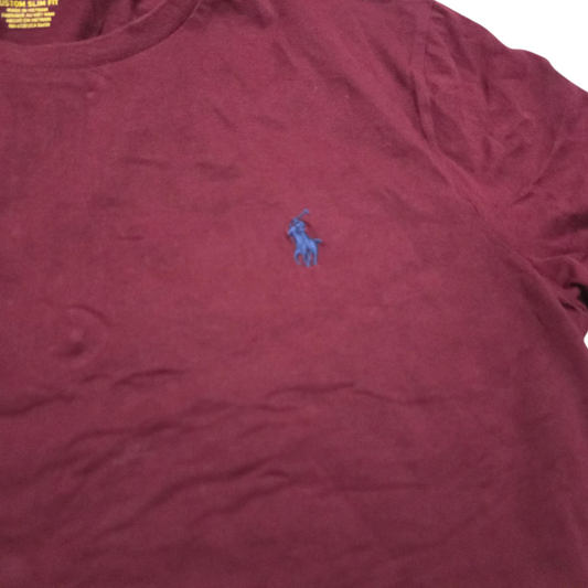 Playera Custom Slim Fit Ralph Lauren Medianam Vino Pony Azul