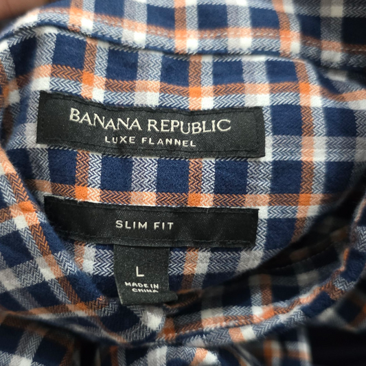 Camisa Banana Republic Grande L Cuadro Azul Naranja