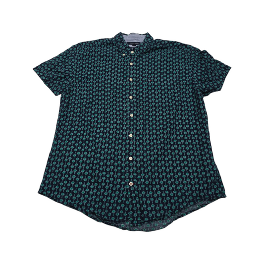 Camisa Custom Fit Tommy Hilfiger Xxl Verde Azul Palmeras