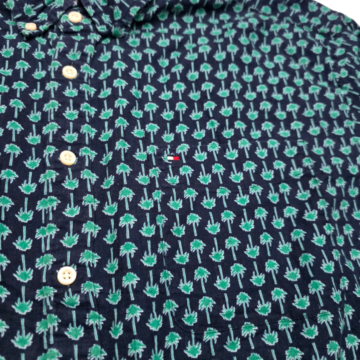 Camisa Custom Fit Tommy Hilfiger Xxl Verde Azul Palmeras