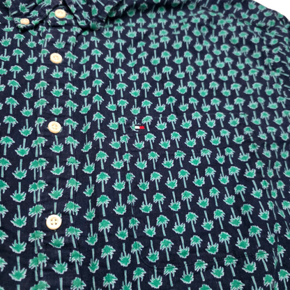Camisa Custom Fit Tommy Hilfiger Xxl Verde Azul Palmeras