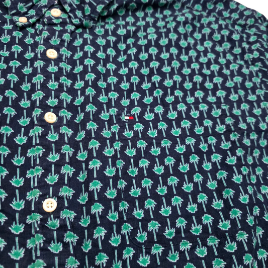 Camisa Custom Fit Tommy Hilfiger Xxl Verde Azul Palmeras
