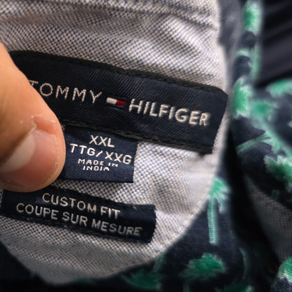 Camisa Custom Fit Tommy Hilfiger Xxl Verde Azul Palmeras