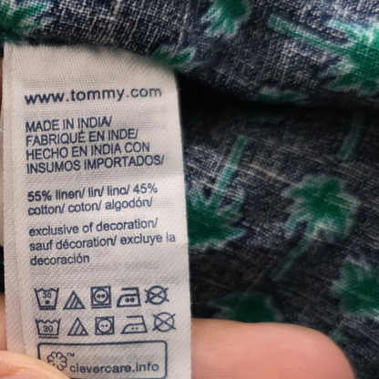 Camisa Custom Fit Tommy Hilfiger Xxl Verde Azul Palmeras