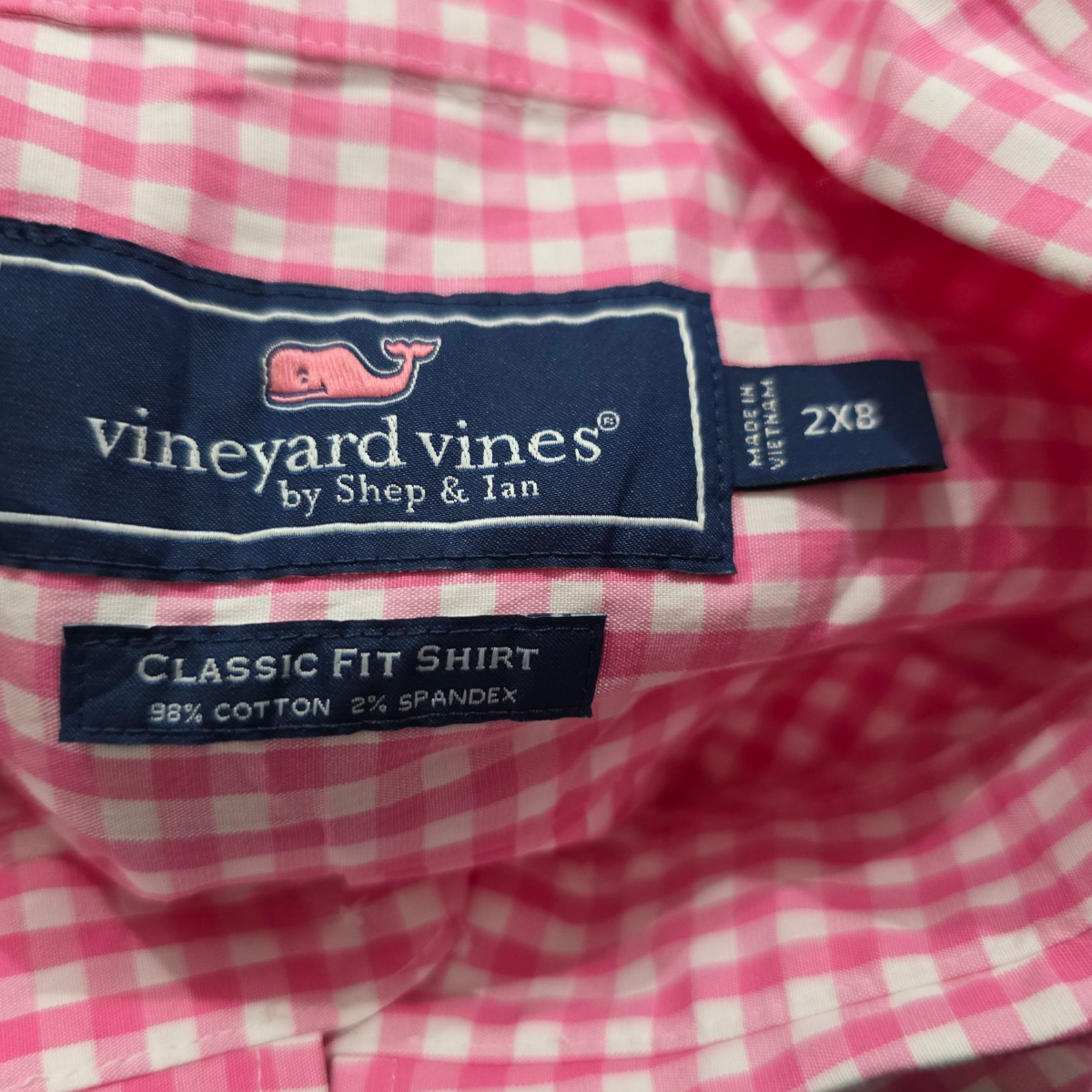 Camisa Classic Fit Vineyard Vines 2xb Cuadro Rosa Blanco