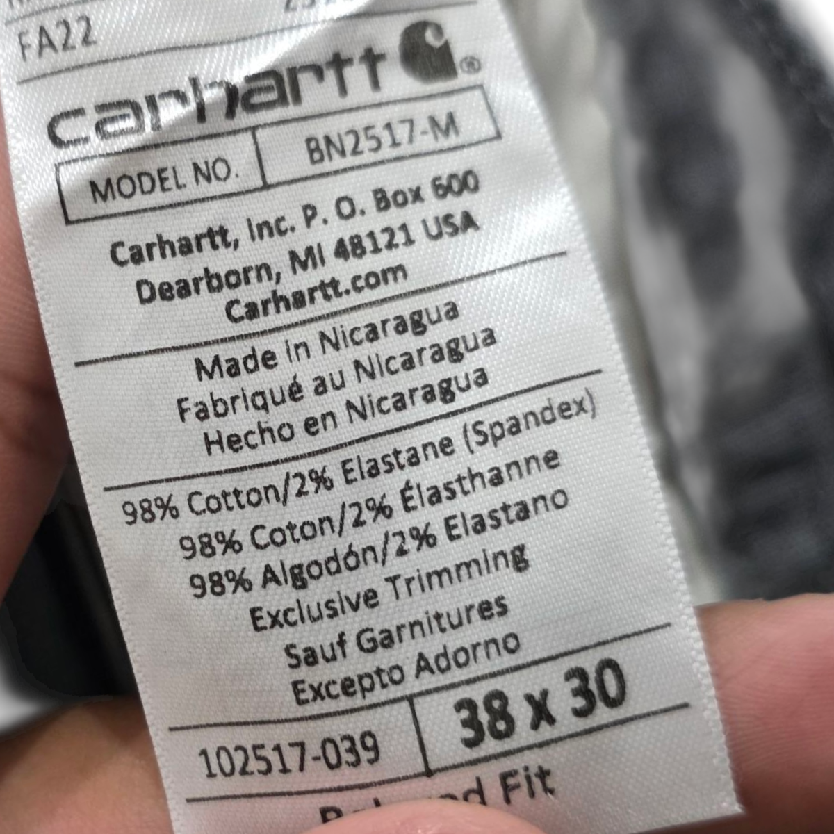 Pantalon Carhartt 38x30 Relaxed Fit Gris