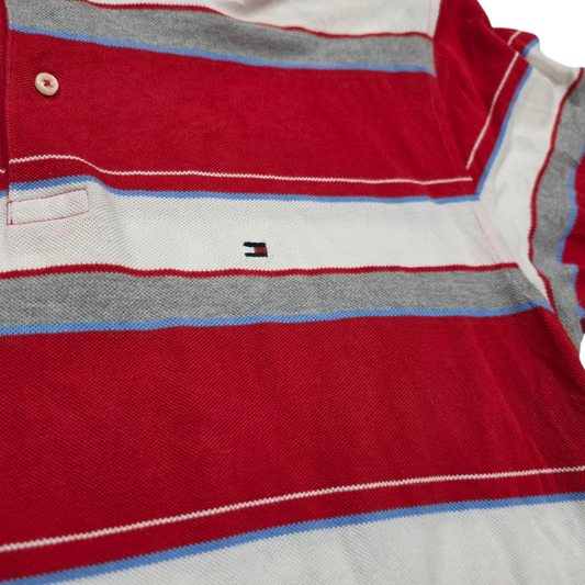 Playera Polo Tommy Hilfiger Mediana M Lineas Rojo Y Gris