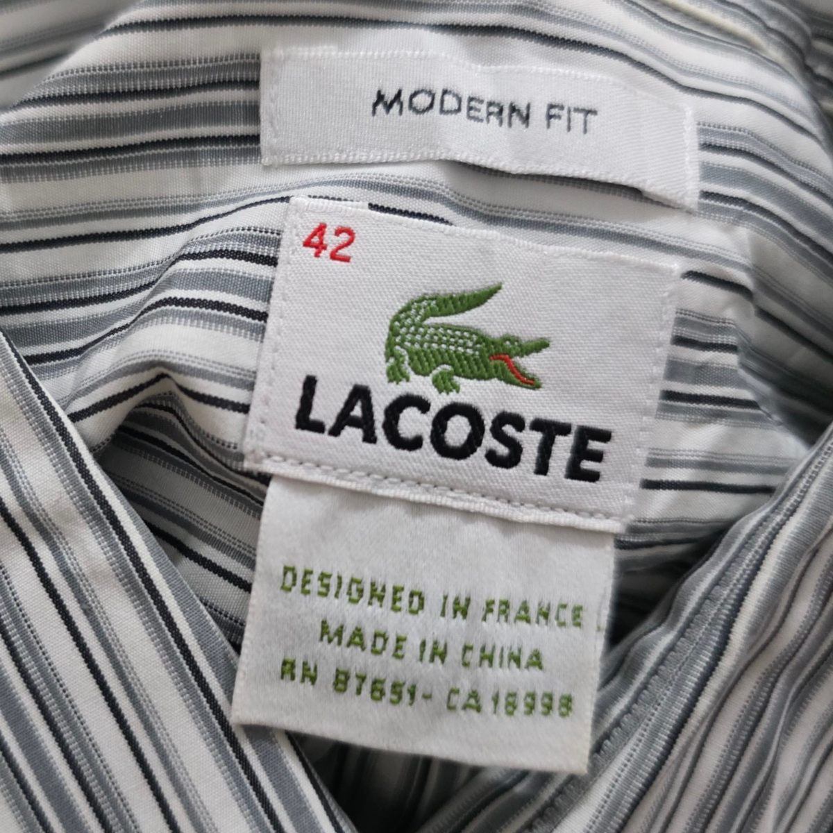 Camisa Lacoste Grande Fr 42 Gris Lineas