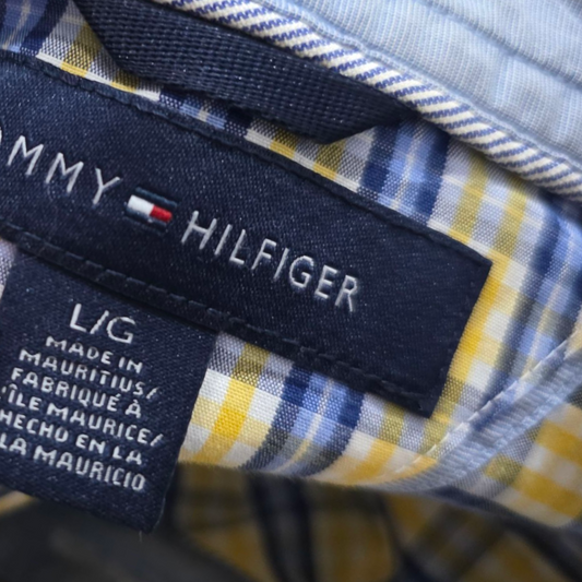 Camisa Tommy Hilfiger Grande L Cuadro Amarillo Y Azul