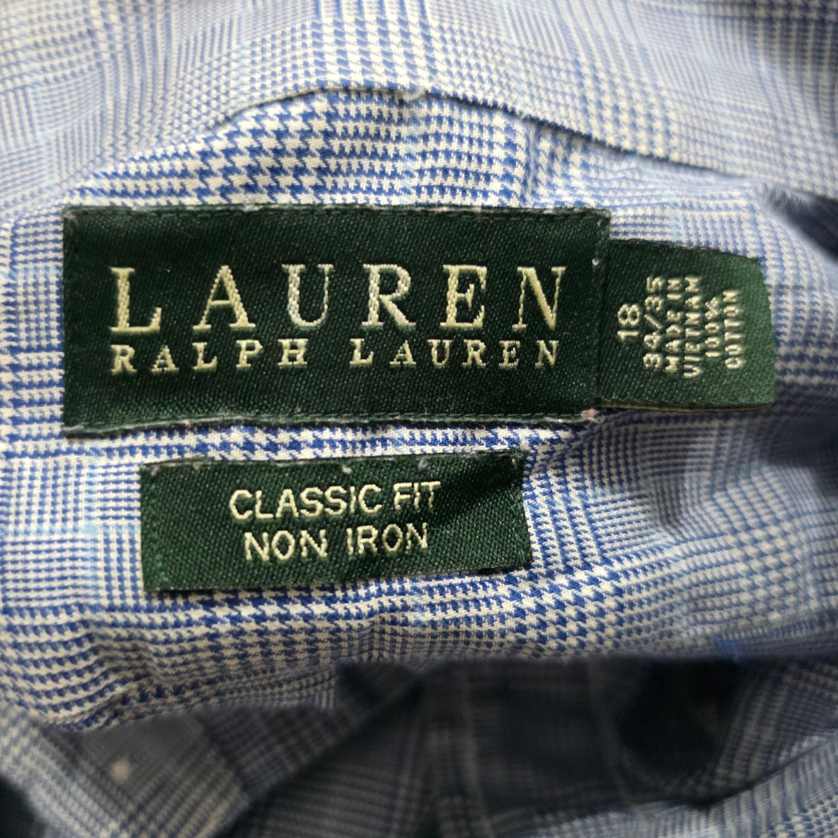Camisa Ralph Lauren 2xl 18 34-35 Classic Fit azul cuadro