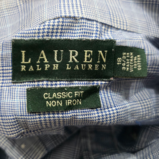 Camisa Ralph Lauren 2xl 18 34-35 Classic Fit azul cuadro