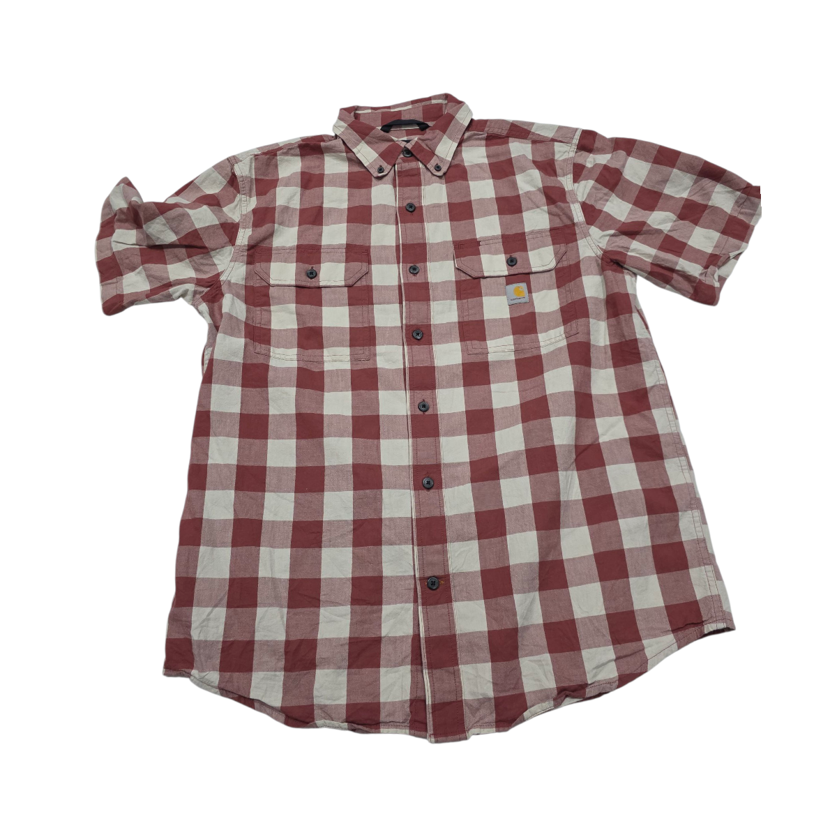 Camisa Manga Corta Carhartt Mediana M Cuadro Cafe Rojizo (Usado)