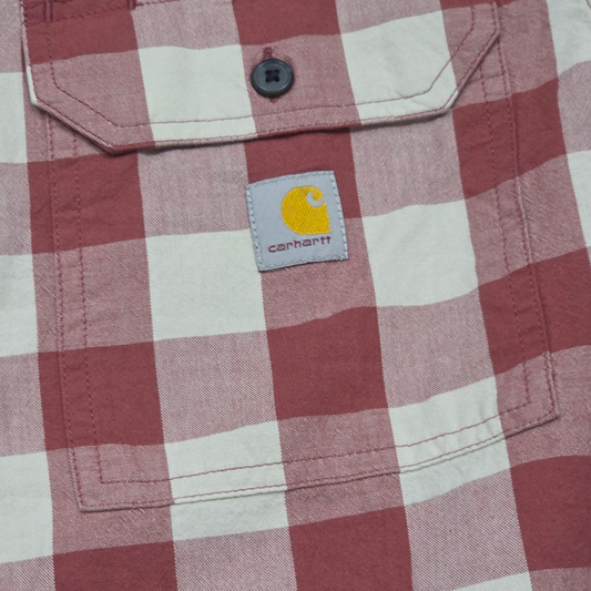 Camisa Manga Corta Carhartt Mediana M Cuadro Cafe Rojizo (Usado)