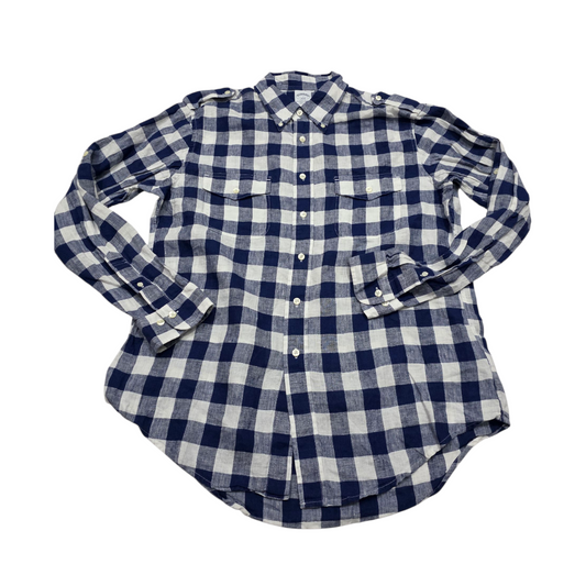 Camisa Slim Fit Brooks Brothers Grande L Cuadro Blanco Azul