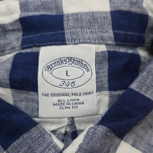 Camisa Slim Fit Brooks Brothers Grande L Cuadro Blanco Azul