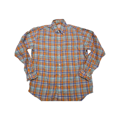 Camisa Brooks Brothers Mediana M Madison Lino Cuadro Naranja