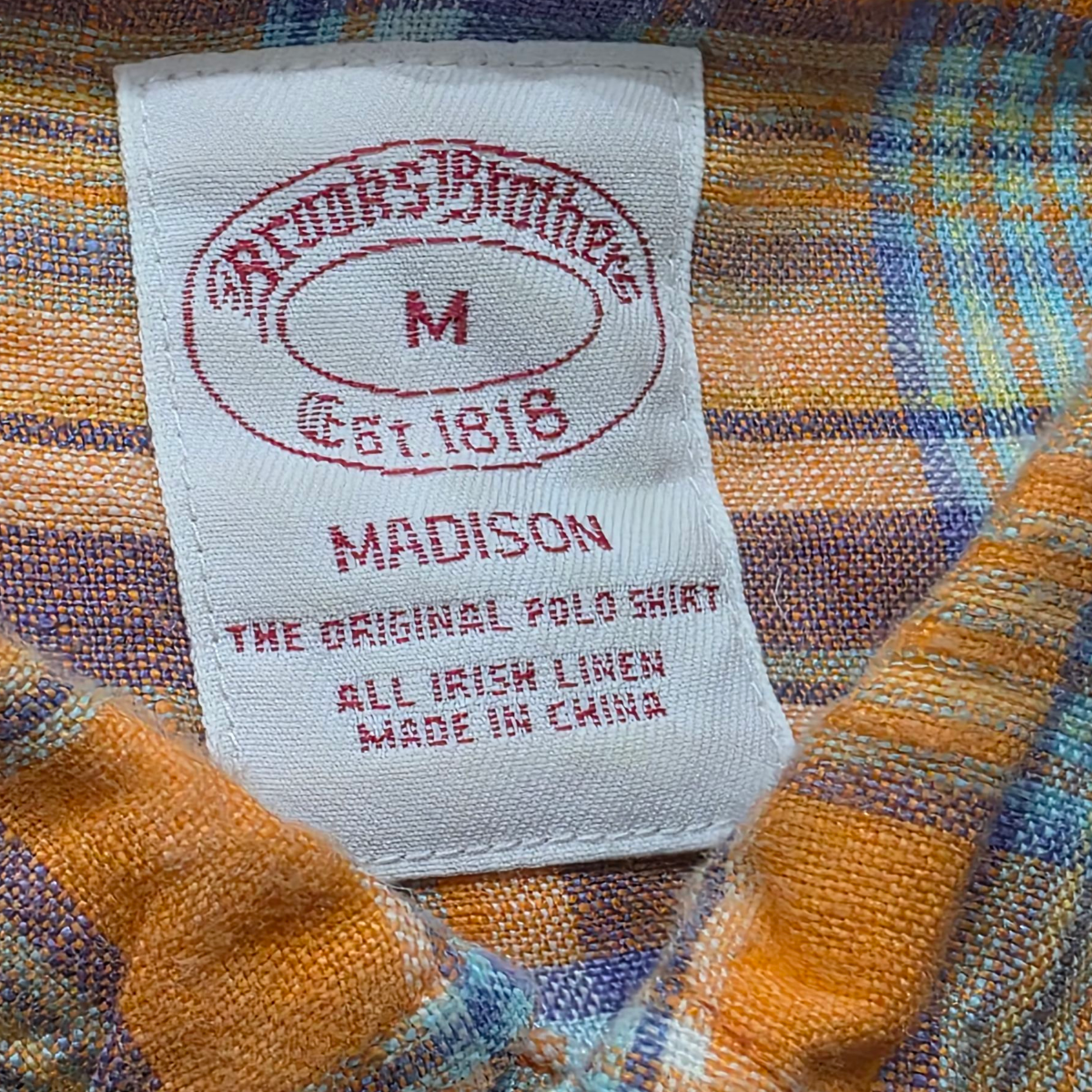 Camisa Brooks Brothers Mediana M Madison Lino Cuadro Naranja