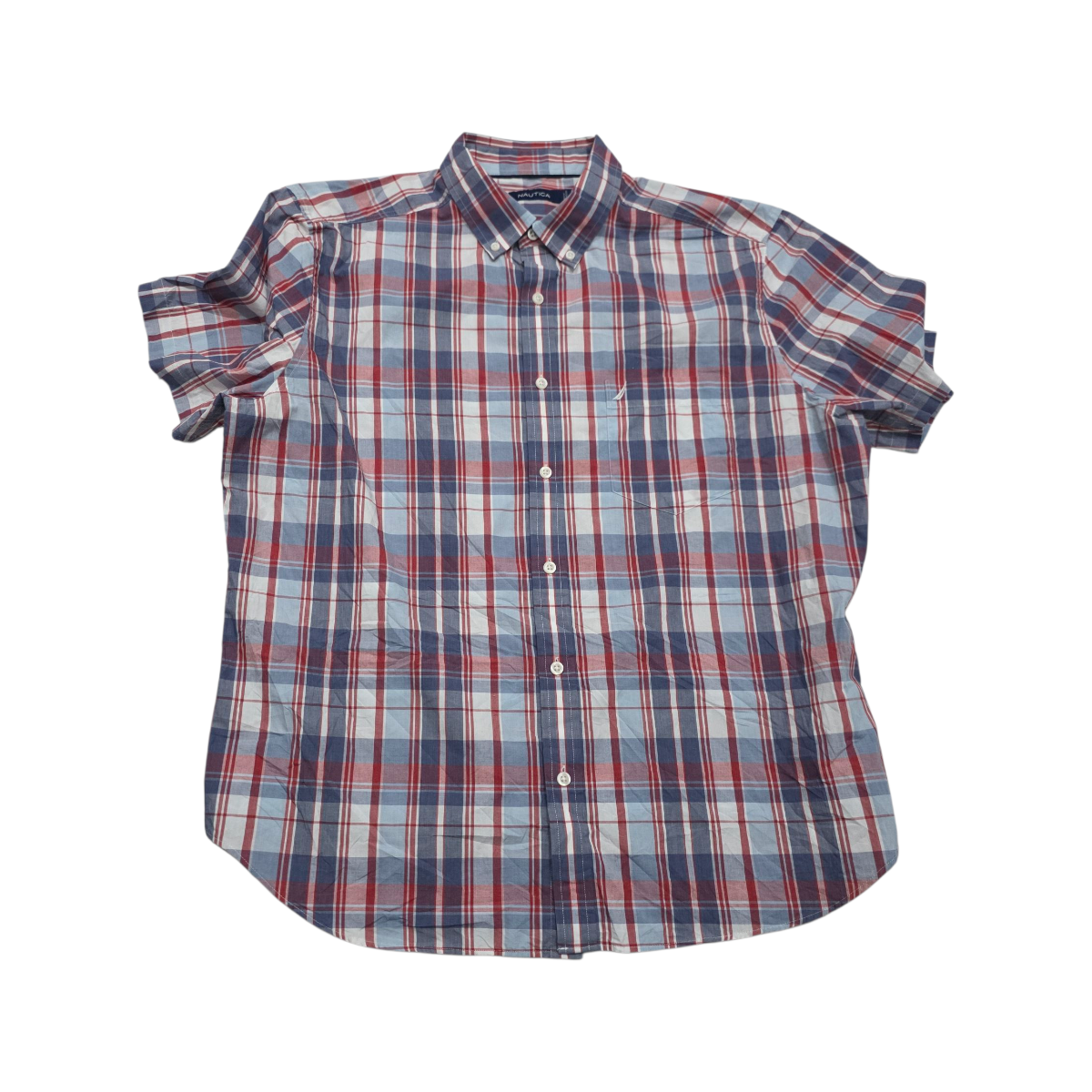 Camisa Manga Corta Nautica Xgrande Xl Cuadro Azul Y Rojo