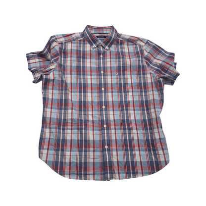 Camisa Manga Corta Nautica Xgrande Xl Cuadro Azul Y Rojo
