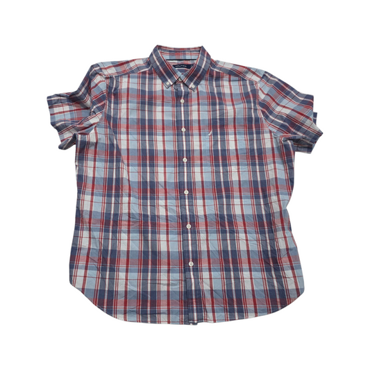 Camisa Manga Corta Nautica Xgrande Xl Cuadro Azul Y Rojo