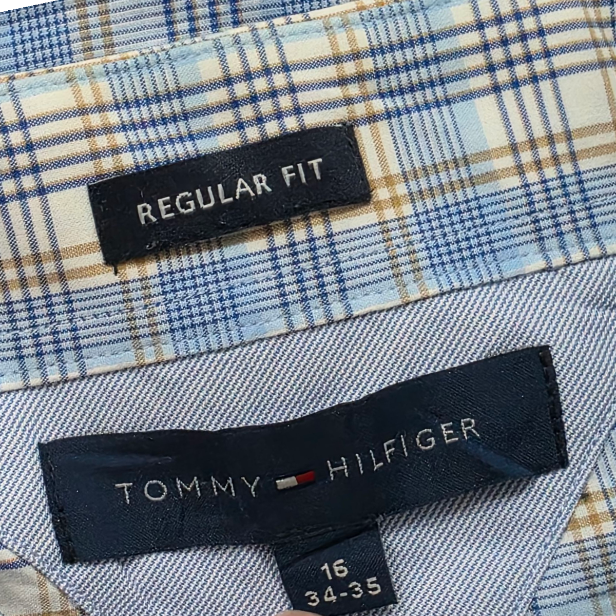 Camisa Tommy Hilfiger Grande L Cuadro Azul Cafe