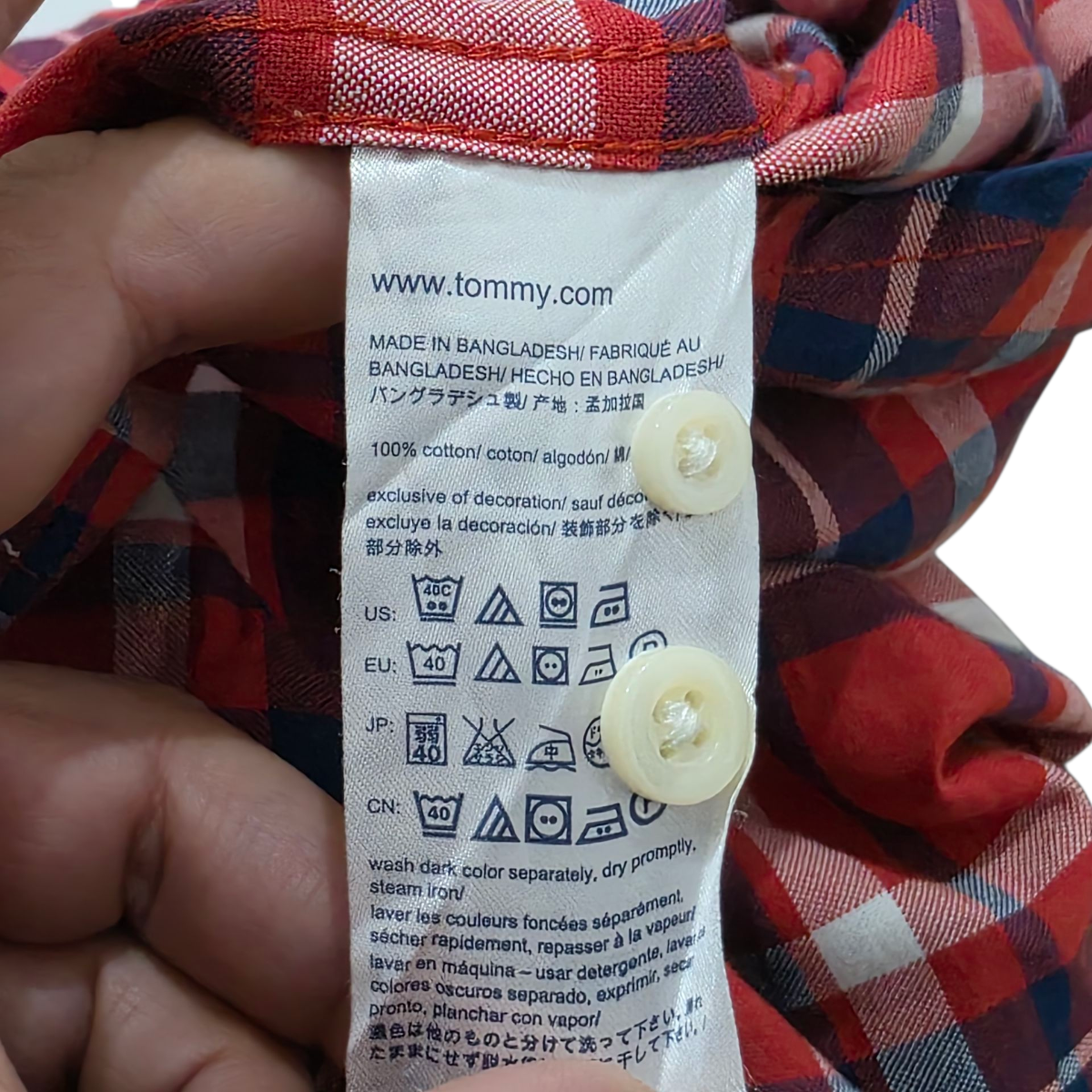 Camisa Custom Fit Tommy Hilfiger 2xl Cuadro Rojo