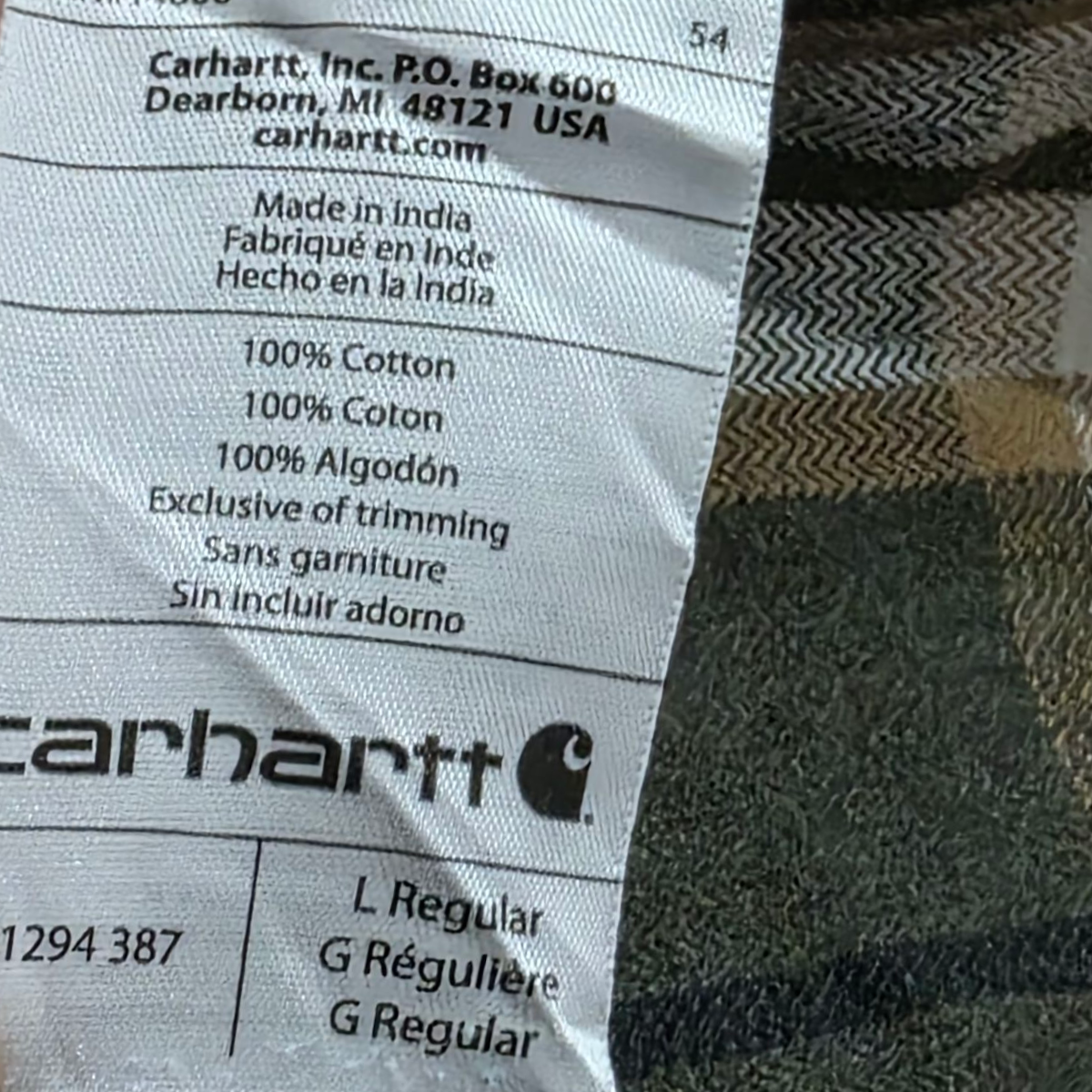 Camisa Carhartt Grande L Cuadro Verde