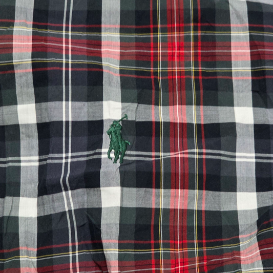 Camisa Ralph Lauren 3xb Cuadro Negro Y Rojo Pony Verde