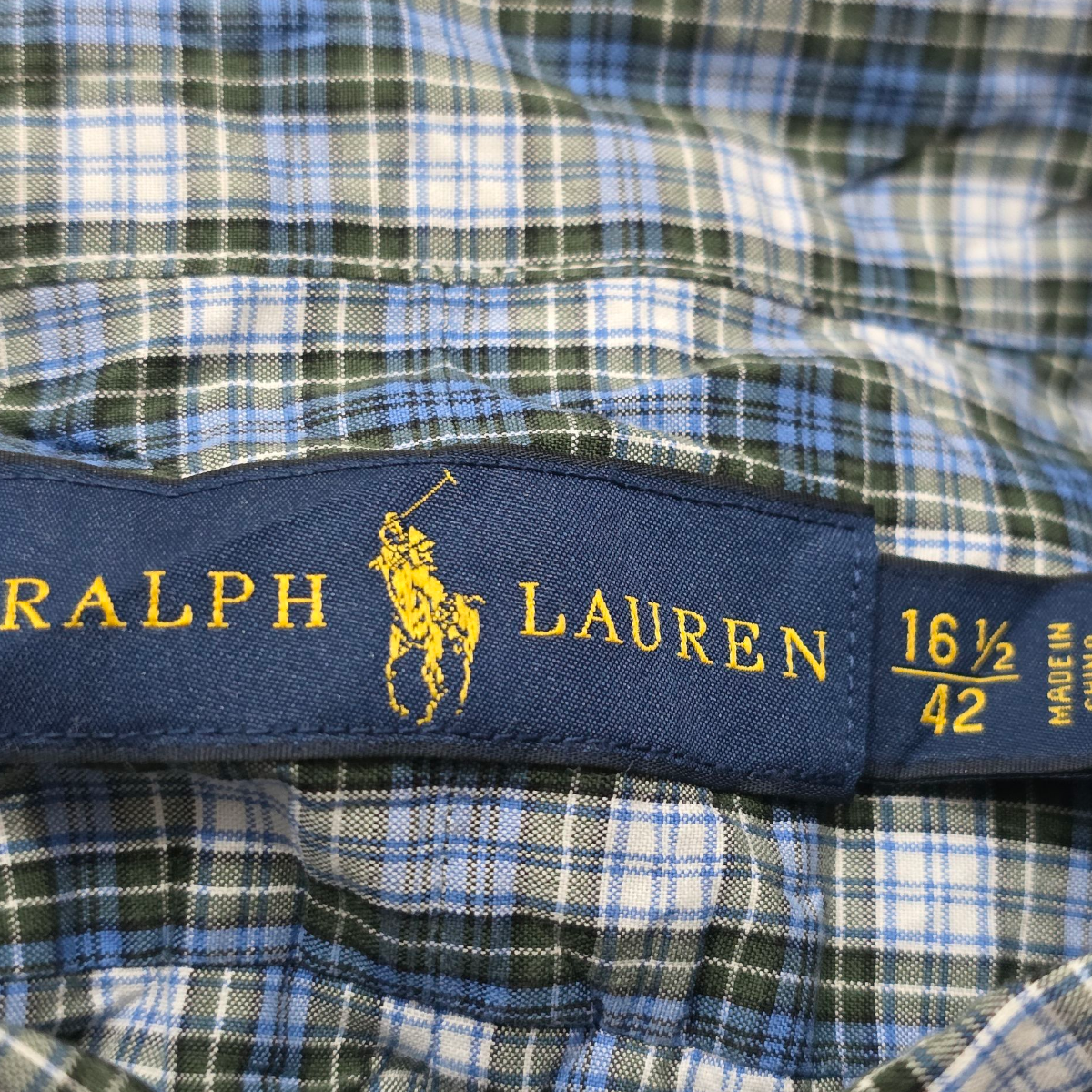 Camisa Ralph Lauren Grande L 16 1/2 42 Cuadro Azul Y Verde
