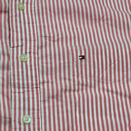 Camisa Tommy Hilfiger Xgrande Xl Rosa Y Blanco Lineas