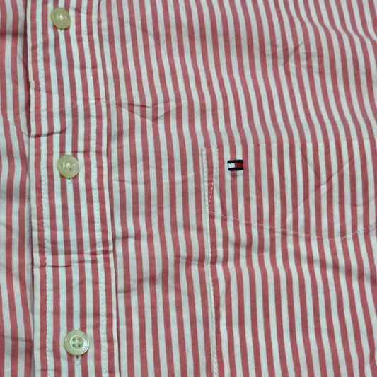 Camisa Tommy Hilfiger Xgrande Xl Rosa Y Blanco Lineas