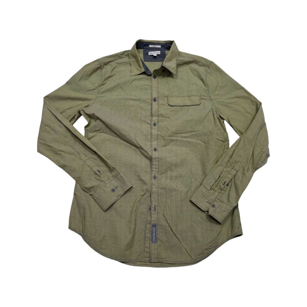 Camisa Calvin Klein Mediana M Cuadro Verde Mostaza